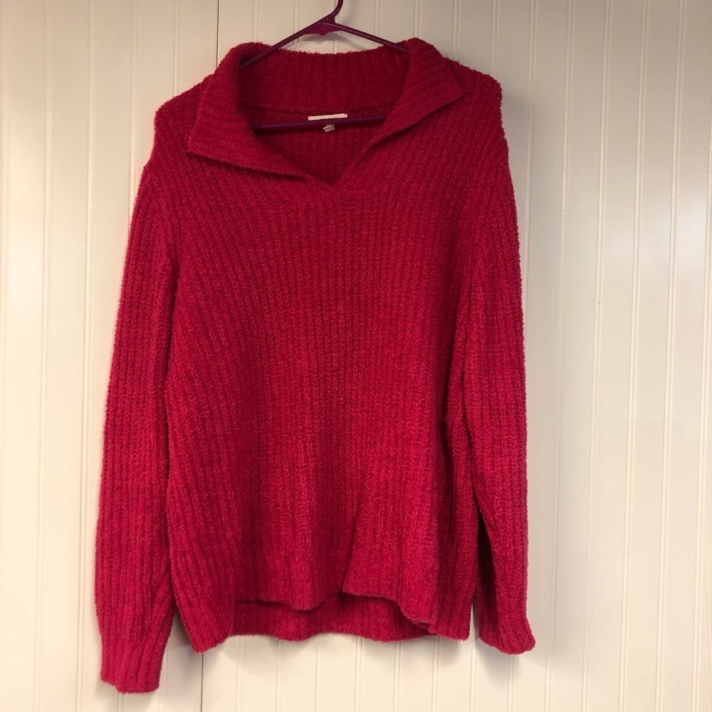 Maurices Hot Pink Women's Sweater Pullover VNeck Chenille Collar XL